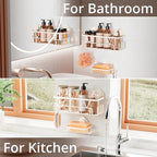 KEGII Suction Cup Shower Caddy, 2 Pack Shower Suction Shelf with Soap Holder & Hooks, No Drilling Bathroom Organizer, Stainless Steel Shampoo Holder for Bathroom Storage Basket, Cream White