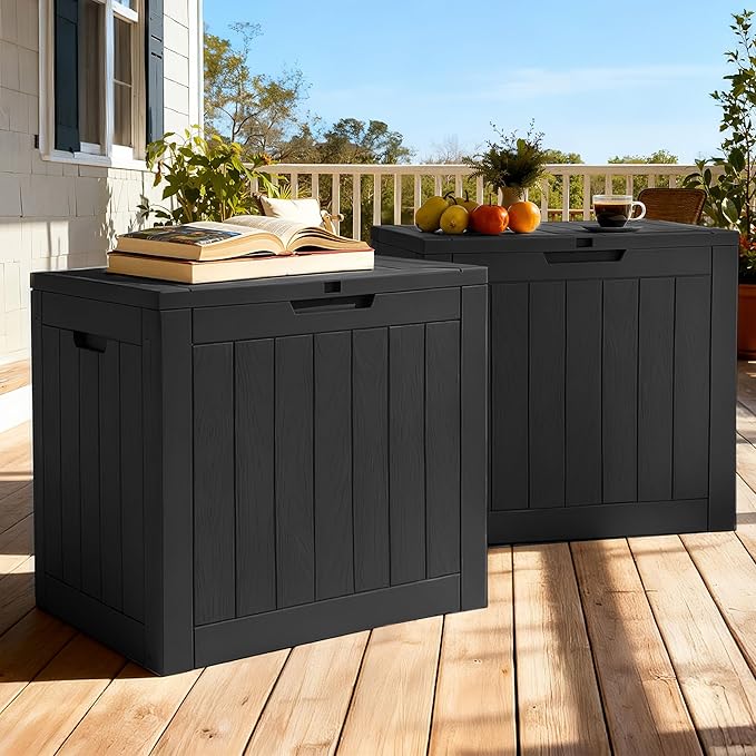 YITAHOME 30 Gallon Deck Boxes 2 Pack, Waterproof Outdoor Storage for Cushions, Tools & Pool Accessories, Resin Package Delivery for Patios, Gardens & Decks, Black