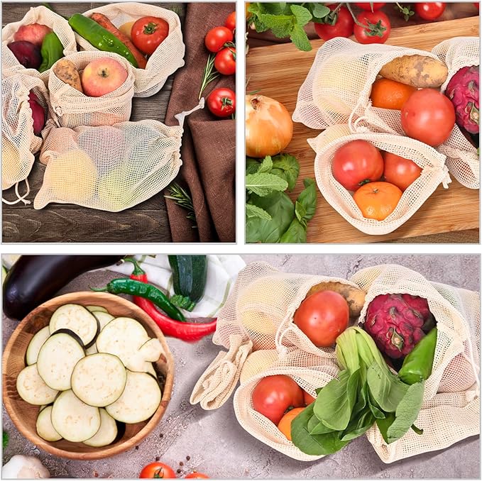 Reusable Bags Produce Bags Reusable Washable - Vegetable Bags, Grocery Bags, Cotton Mesh Bags for Farmers Market, Beach, and Refrigerator Storage Vegetables (7)