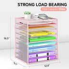 9 Tier Paper Organizer with Handle, Pink Large Capacity Desk Organizer Mesh File Folder Letter Paper Tray Desktop Document Sorter for Classroom, School, and Office Accessories Organization