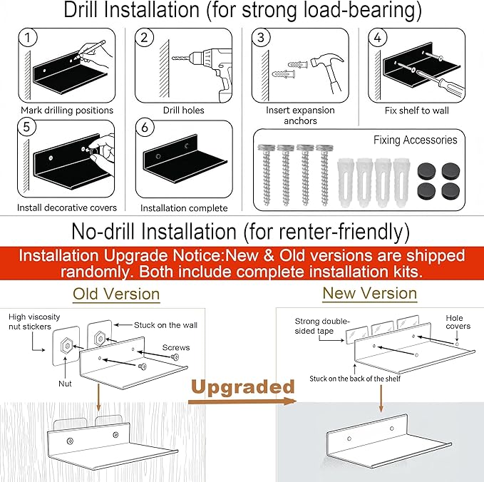 Z metnal Small Floating Shelves for Wall, 8-Inch Modern Aluminum Metal Display Shelf, Rustproof Minimalist Decor Wall Shelf for Bathroom, Bedroom & Office, No-Drill & Screw Mount, Matte Black, 2-Pack