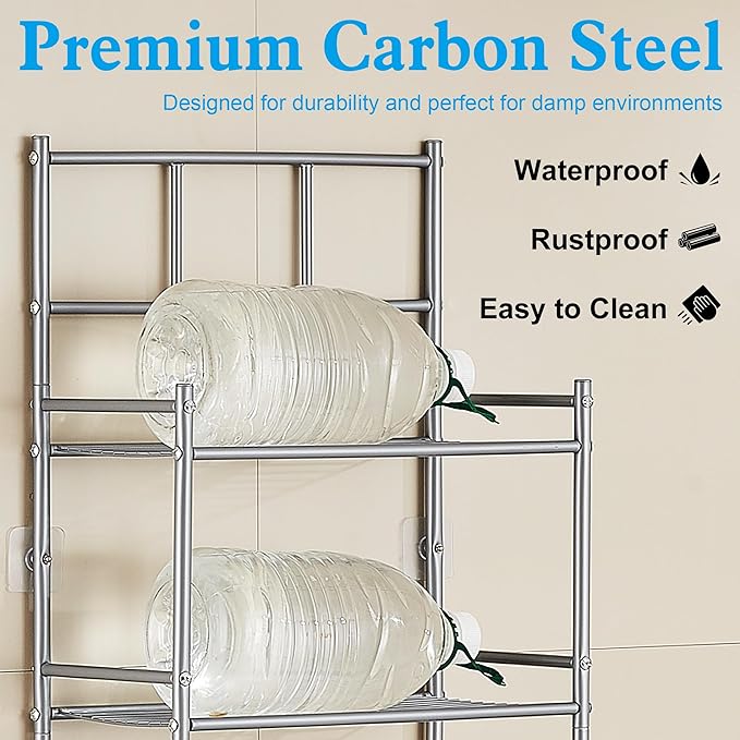 Hoomtaook 3-Tier Over The Toilet Storage Rack - Metal Over Toilet Bathroom Organizer Shelf, Freestanding Over Toilet Bathroom Organizer for Bathroom, Laundry, Living Room, Grey