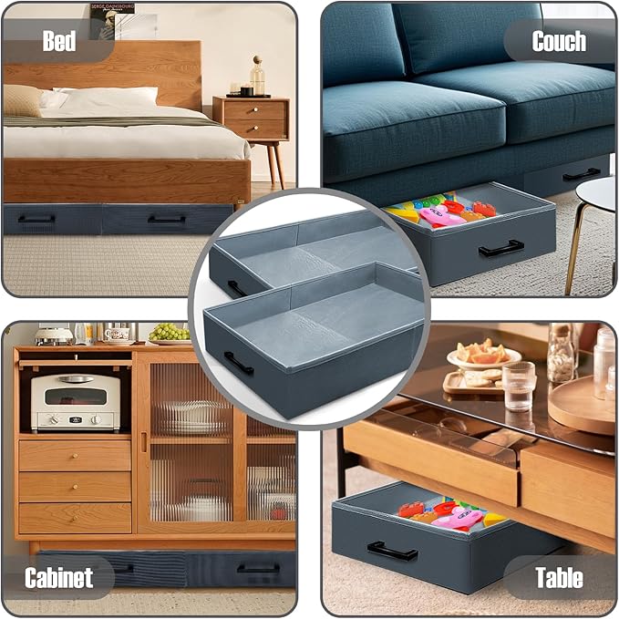 Under Couch Storage, 2 Pack Under Bed Containers, Foldable Under Sofa Storage keeps things out,Under Couch Storage Box for Toys,Blocks,Puzzles, Plush Dolls,Books(23.62 * 15.75 * 3.93in)