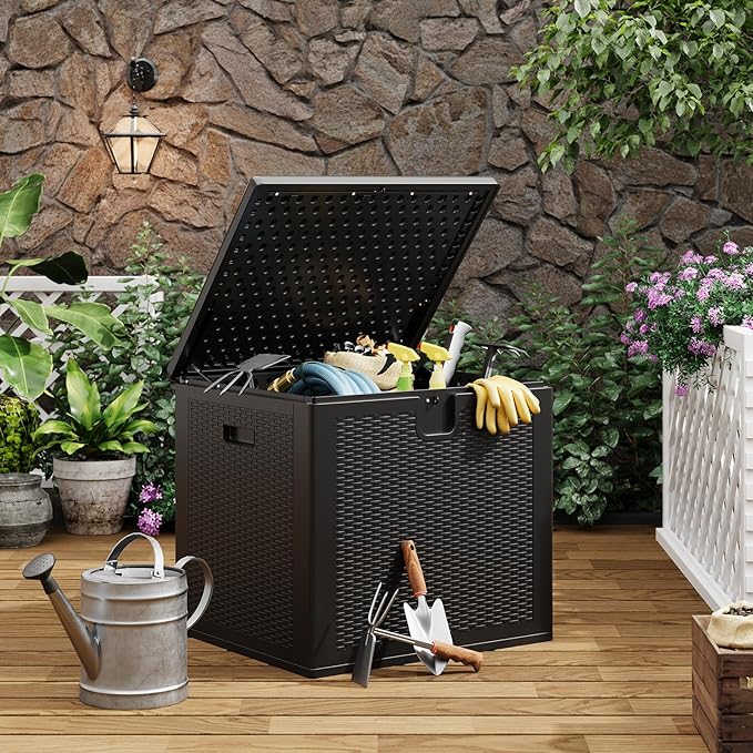 Garvee 80 gal Outdoor Storage Box, Large Waterproof Resin Deck Box Indoor Outdoor Use, Lockable UV Resistant Storage Bin for Patio, Garden, Cushions, Tools, Equipment, Black