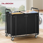 Tajsoon 450L Large Rolling Laundry Hamper with Wheels, 2-Section Commercial Laundry Sorter with Handle, Laundry Basket for Clothes Storage, Laundry Cart for Hotel, Bathroom, Bedroom, Black