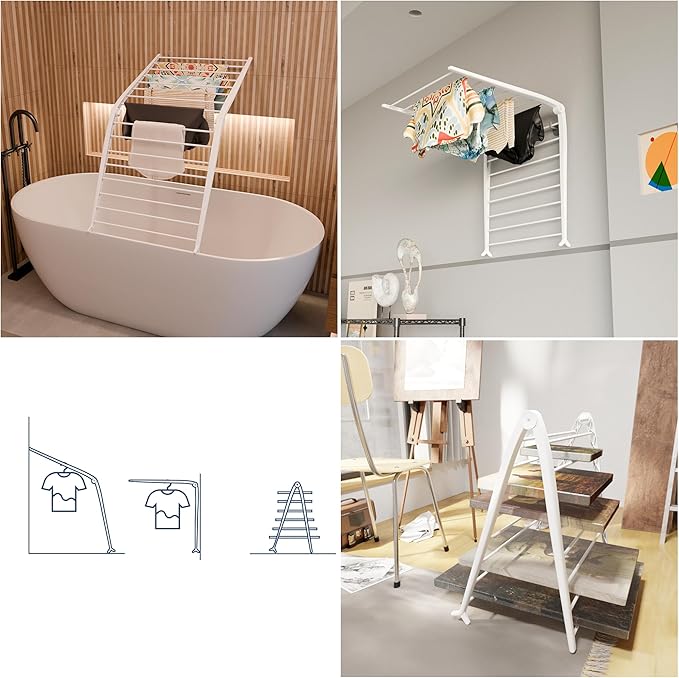 Whitmor Spacemaker Folding Drying Rack, Indoor Clothes Organizer with Patent-Pending Design, Space Saving, 6" L x 26" W x 51.5" H,White Deluxe