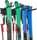 RaxGo Ski Wall Rack, Holds 4 Pairs of Skis & Skiing Poles or Snowboard for Home and Garage Storage, Wall Mounted, Heavy Duty and Adjustable Rubber-Coated Hooks