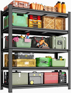 Garage Shelving, 72" H x 45" W Heavy Duty Metal Shelves, 5-Tier Shelving Units and Storage, Easy to Assemble, Adjustable, Black, for Garage, Basement, Pantry & Warehouse, 16" D
