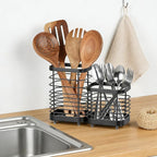 Utensil Holder, Stainless Steel Utensil Drying Rack for Kitchen Counter, Silverware Cutlery Flatware Holder Forks, Knives, Spoons, Chopsticks Organizer (Black)