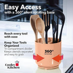 Cooler Kitchen Jumbo Rotating XL Peach Plastic Utensil Holder Caddy with Sturdy No-Tip Weighted Base, Removable Divider, and Gripped Insert - Dishwasher Safe Kitchen Utensil Holder for Countertop
