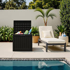 Flamaker Resin Deck Box 40 Gallon Waterproof Outdoor Indoor Storage Box Imitation Wood Resin for Patio Furniture Garden Tools and Pool (Black)