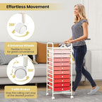 COSTWAY 10-Drawer Rolling Storage Cart, Utility Mobile Trolley with Removable Drawers & Universal Casters & 2 Brakes, Versatile Flexible Drawer Organizer Cart for Home, Office, Mixed Pink