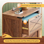 DEVAISE Lateral File Cabinet with Lock, 2 Drawers & Charging Station, Farmhouse Wood Printer Stand with Large Storage, Fits A4/Letter/Legal Hanging Files, Oak