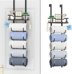 SWTYMIKI Over the Door Towel Rack - 6 Tier Towel Racks for Bathroom Wall Mounted, Towel Holder with Shelf, Hanging Rolled Towel Storage Organizer for Small Bathroom, Camper, RV, Black