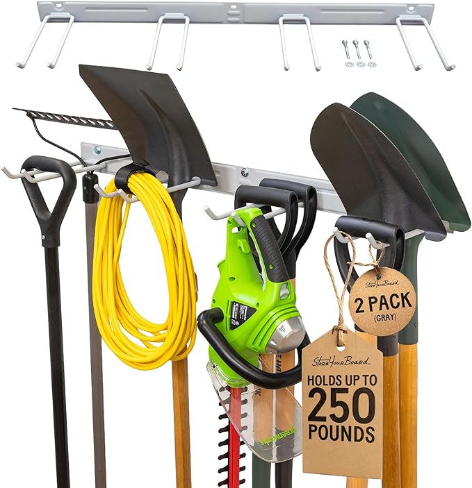 StoreYourBoard 72" Garage Tool Organizer Wall Mount | Garden Tool Organizer System | Heavy Duty Garden Tool Storage Rack for Yard Tools Rakes Shovels 500lbs Garage Organization | 8 PVC Coated Hooks
