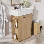 21.6" Small Fluted Bathroom Vanity with Sink,Soft Closing Doors and Storage Shelves,Natural Wood Single Bathroom Sink Cabinet Combo Freestanding, Natural Wood