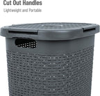 Mind Reader 60L Slim Laundry Hamper, Clothes Basket, Lid, Wicker Style, Plastic, 17.65"L x 13.75"W x 24.15"H, Set of 2, Gray