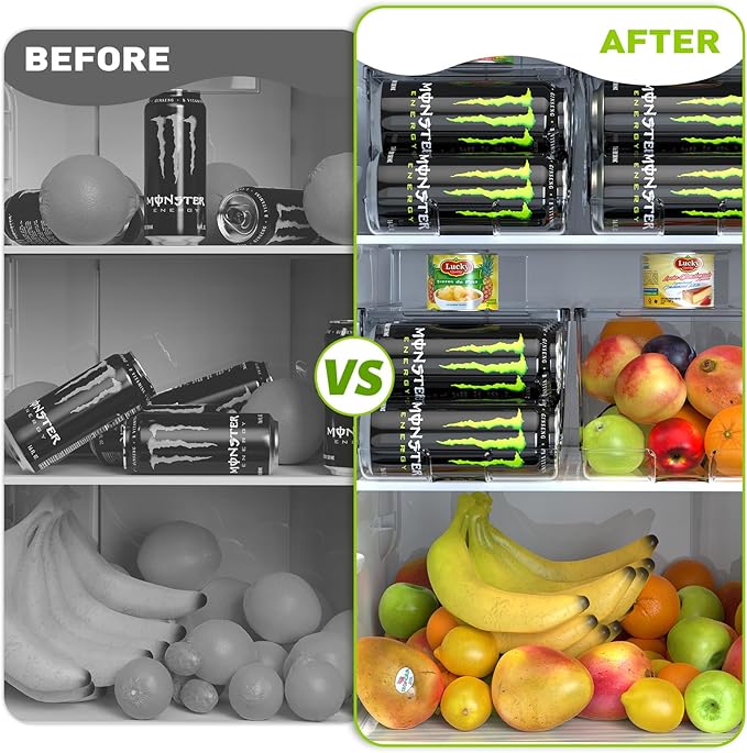 Soda Can Organizer for Refrigerator for Tall Cans of 16oz & 17oz, Stackable Beverage Cans Container Holder Dispenser with Lid for Fridge Pantry Rack Freezer (One Pack)