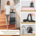 180L Laundry Hamper 3 Section, Large Laundry Basket with Lid, Laundry Basket Organizer with Handles, Pink Divided Laundry Baskets, Clothes Hampers for Nursery, Bedroom, Bathroom