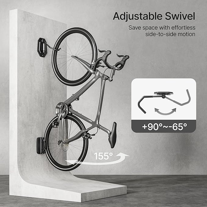 Swivel Bike Wall Mount, Heavy Duty Vertical Bike Rack with Fixed Hooks for Garage Storage, Wall Mounted Bicycle Hangers Holds up to 77 lbs for Indoor, 1 Pack