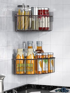 SMARTAKE 2-Pack Corner Shower Caddy Deep Basket Design, SUS304 Stainless Steel, Wall Mounted Bathroom Shelf with Adhesive, Storage Organizer for Toilet, Dorm and Kitchen (Bronze)
