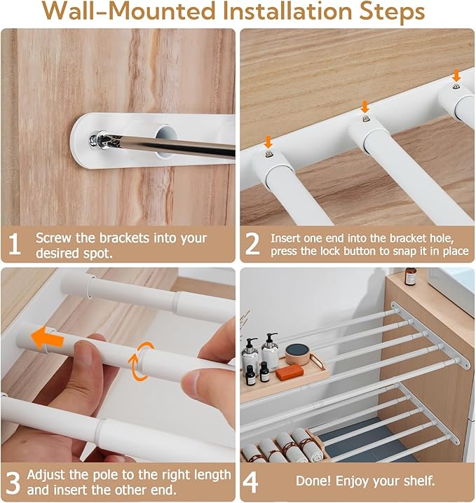 Expandable Closet Shelf Wall-Mounted Metal Storage Rack Adjustable Closet Rod DIY Divider Separator Space Saving for Cabinet Wardrobe Cupboard Kitchen Pantry Cupboard, 17.2-27.7 Inches