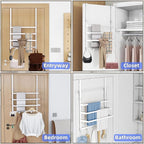 Over The Door Towel Rack, Over Door Towel Racks for Bathroom Door with 5 Hooks, 3 Tier Towel Storage Hanger Holder for Bathroom Accessories, 16 Inch Towel Bar for Hanging Towels, White