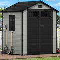 DWVO 6x4.4 FT Resin Storage Shed with Fence-Style and Side Windows, Lockable Door, and Vents Outdoor Storage Shed for Garden, Backyard, Patio, Lawn
