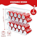 2 Pack Stackable Refrigerator Organizer, Soda Can Dispenser Pop Cans Container Beverage Holder with Lid for Fridge, Freezer, Kitchen, Clear Plastic Storage Bins-Holds 10 Cans Each