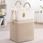 Laundry Basket Hamper,Blanket Storage,Dirty Clothes Hamper with Swivel Handles,Woven Cotton Rope Toy Baskets,Blanket Basket Living Room,Decorative Hampers for Nursery,Bedroom,White & Linen,100L