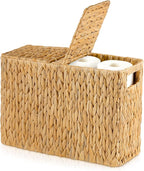 Toilet Paper Storage Basket with Lid, Water Hyacinth Toilet Paper Holder, Wicker Organizer Basket for 6 Mega Rolls, Decor Storage for Home, Bathroom, Living Room