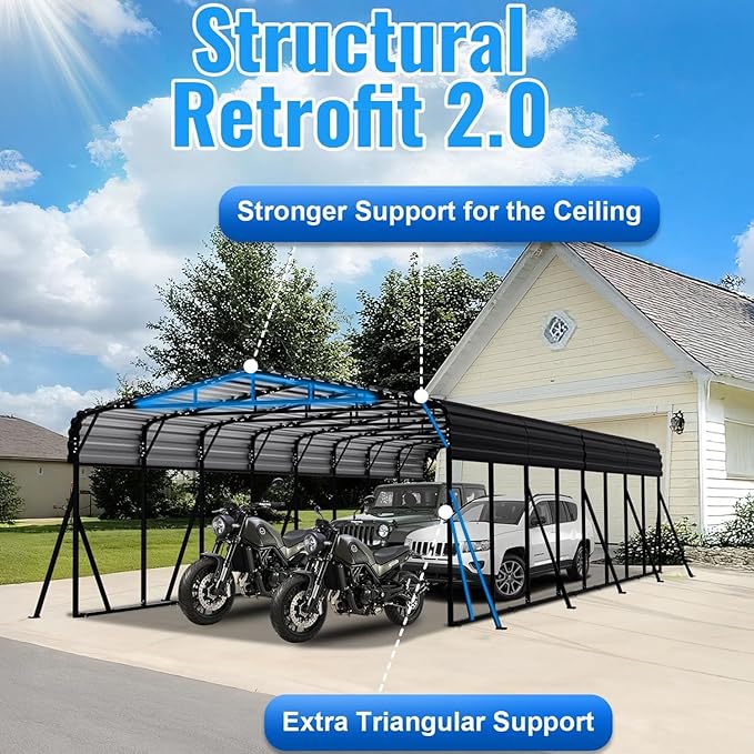 20x40FT Metal Carport, Heavy Duty Car Port Canopy with Metal Roof and Frame, Extra Large Carports Withstand Strong Wind or Heavy Rain, Suitable for Parking Pickup, Boat, Car, and Tractor