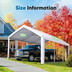 ADVANCE OUTDOOR 10x20 ft Carport Replacement Top Canopy Cover with Leg Cloth, Heavy-Duty Waterproof & UV Protected Car Garage Shelter Tent, Easy Installation with Ball Bungees, White, Roof Only
