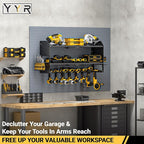 YYR Power Tool Organizer Wall Mount, Cordless Drill and Battery Holder, Electric Tools Hanger Storage Rack, Garage Organization Floating Shelf - Metal, Black