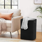 Large Laundry Hamper 16"x13"x22" - Tall Woven Laundry Basket, Cotton Rope Dirty Clothes Hamper, Baby Kids Nursery Wicker Laundry Basket, Bedroom Aesthetic, Soft Laundry Bin, Black Hamper, 75L
