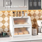Bread Box for Kitchen Countertop Bin Double Layer Bread Box Storage Container Extra Large Capacity with Diamond Pattern Windows (White, Extra Large)