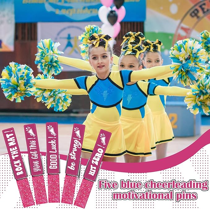 Kigeli 30 Pcs Spirit Clips Cheer Pins Cheerleader Gifts Clothes Pins for Backpacks Competition Glittered for Team Cheer Gifts Stuff Supplies Party Favors Accessories Bulk(Pink,Shiny)