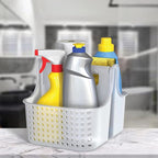 Brookstone Modern Large Portable Shower Caddy with Soft Silicone Carrying Handle, Bathroom Organizer Basket, Plastic Bath Tote and Shower Organizer, Quick Dry Drainage Holes, BPA Free, Clear