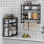 PPN Towel Rack Bathroom Storage Shelves Over The Toilet with Towel Bar 100% Bamboo Adjustable Height Floating Shelf Wall Shower Shelf for Small Space Bathroom Kitchen Multi Usage (Black-1Pack)