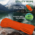 TECEUM Rope – 90 Feet x 1/4 Inch (7mm) – Orange – Strong All-Purpose Utility Rope – Camping, Crafting, Flag Pole, Indoor & Outdoor – Polypropylene Nylon Poly Lightweight Diamond Braided Cord