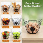 Goaste 2 Pack Metal Wire Egg Baskets, 9.5 Inch Chicken Egg Collecting Basket with Handle, Round Eggs Storage Container for Gathering Fresh Eggs, Vintage Black Wire Egg Holder for Easter Kitchen Home