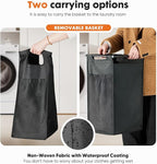 DUMOS Laundry Hamper with 3 Pull-Out Removable Sorter Bags, Movable Wheels, Freestanding Clothes Basket Organizer in Bathroom, 3 × 10.6 Gal (120L) Capacity, Rustic Brown and Black