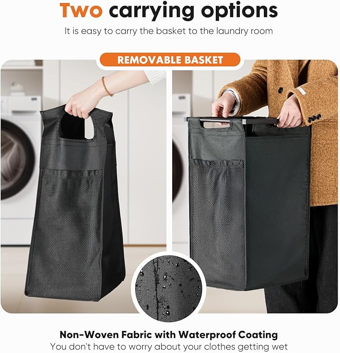 DUMOS Laundry Hamper with 3 Pull-Out Removable Sorter Bags, Movable Wheels, Freestanding Clothes Basket Organizer in Bathroom, 3 × 10.6 Gal (120L) Capacity, Rustic Brown and Black