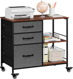 ZENY Lateral File Cabinet with 3 Drawers, Mobile File Cabinet Printer Stand, Rolling Fabric Lateral Filing Cabinet for Office Home Small Space (Grey)