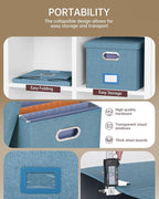 4 Pack File Storage Organizer, Document Organizer, Portable File Box with Lid, Fit for Letter/Legal File Folder Storage,Dark Blue-Box only
