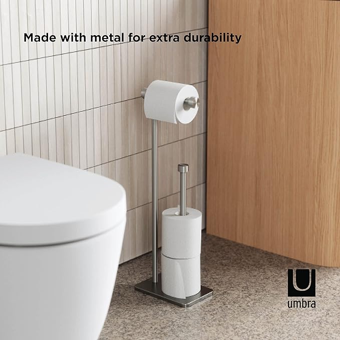 Umbra Cappa Toilet Paper Stand with Reserve, Free-Standing Storage Solution for Bathroom, Nickel