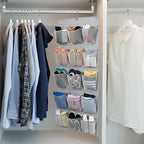Hanging Shoe Organizer For Closet Rod with 30 Large Pockets Dual Sided 360 Rotating Hanger Space Saving Storage Bag Rack Shelves for Bedroom Laundry Room, Grey