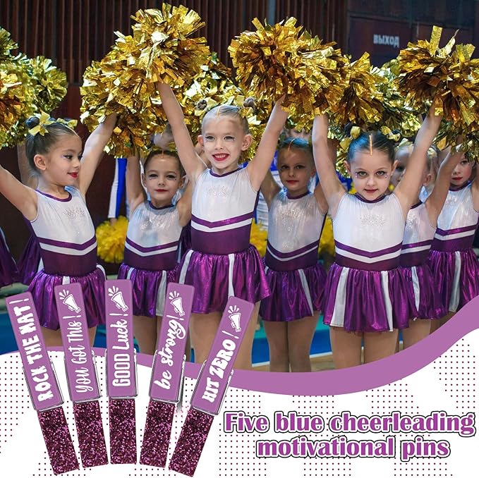 Kigeli 30 Pcs Spirit Clips Cheer Pins Cheerleader Gifts Clothes Pins for Backpacks Competition Glittered for Team Cheer Gifts Stuff Supplies Party Favors Accessories Bulk(Purple,Shiny)