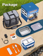 EAST OAK Cordless Electric Lunch Box for Adults, Heated Lunch Box Battery Powered with Automatic Heating, 5.5 Cups Portable Food Warmer with Insulated Carry Bag