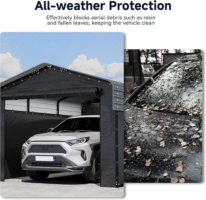 10x15FT Heavy Duty Metal Carport, Outdoor Carport Canopy with Galvanized Steel Roof and Reinforced Base,Removable Sidewalls & Door, Garage Shelter Shade for Cars,Trucks, Boats, Gray